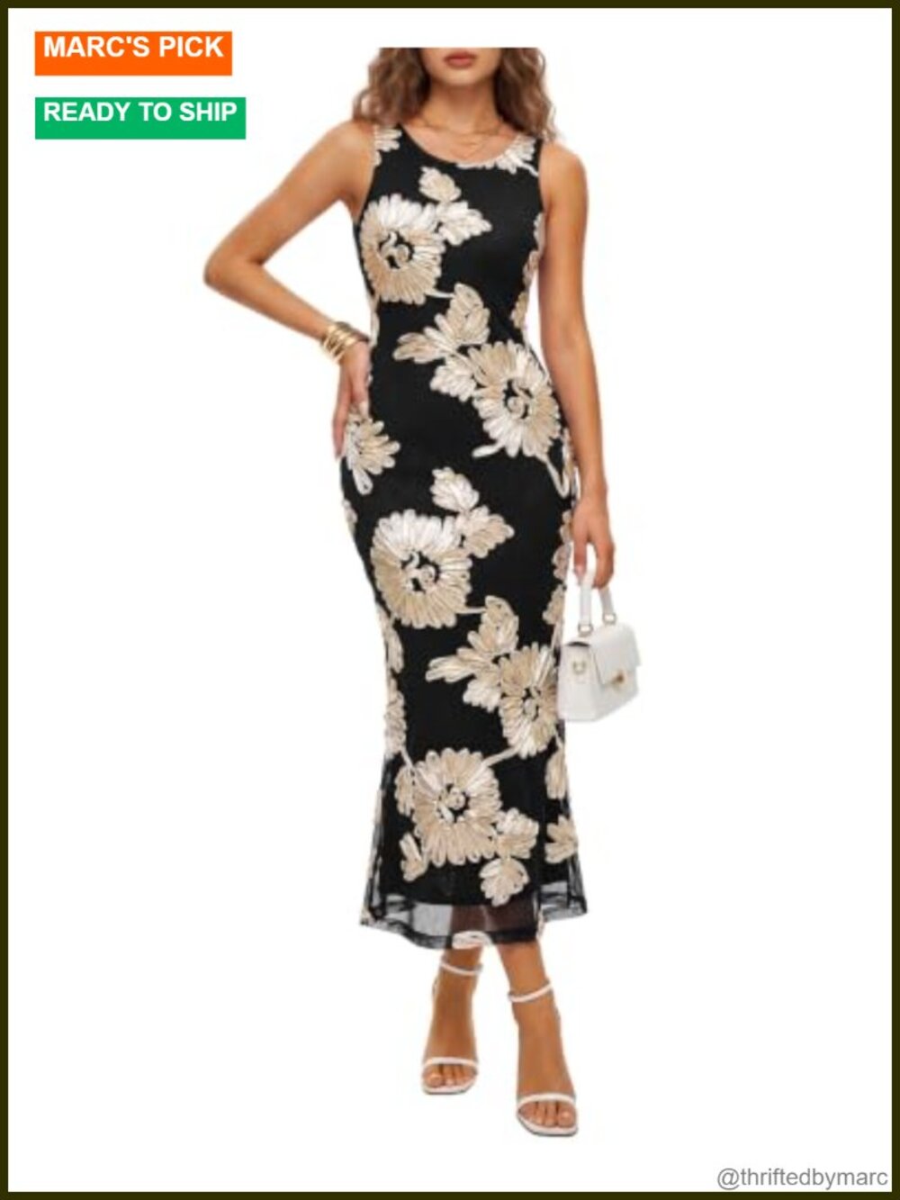 Sleeveless Floral Bodycon Slit Midi Wedding Guest Cocktail Dress